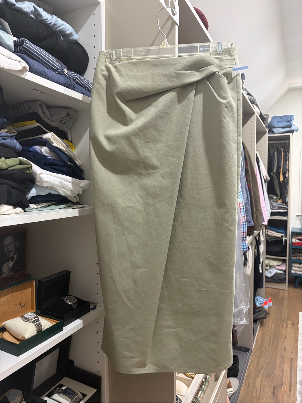Classic Sage Green Wrap Midi Skirt - Women's